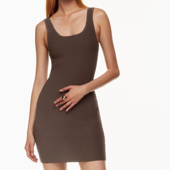 Sculpt Knit Squareneck Mini Dress Aritzia (Babaton)Rich Mocha Brown L - Picture 1 of 16